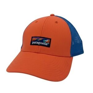 Patagonia Trucker Hat Orange Blue Mesh Snapback Mountain Wave Logo Cap Mens